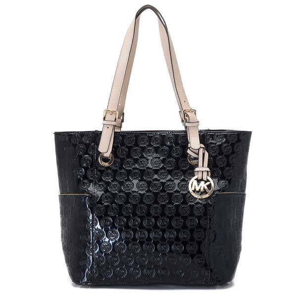 michael kors jet set monogram signatur element tote svart patent Fashion Fantastisk qfk4s